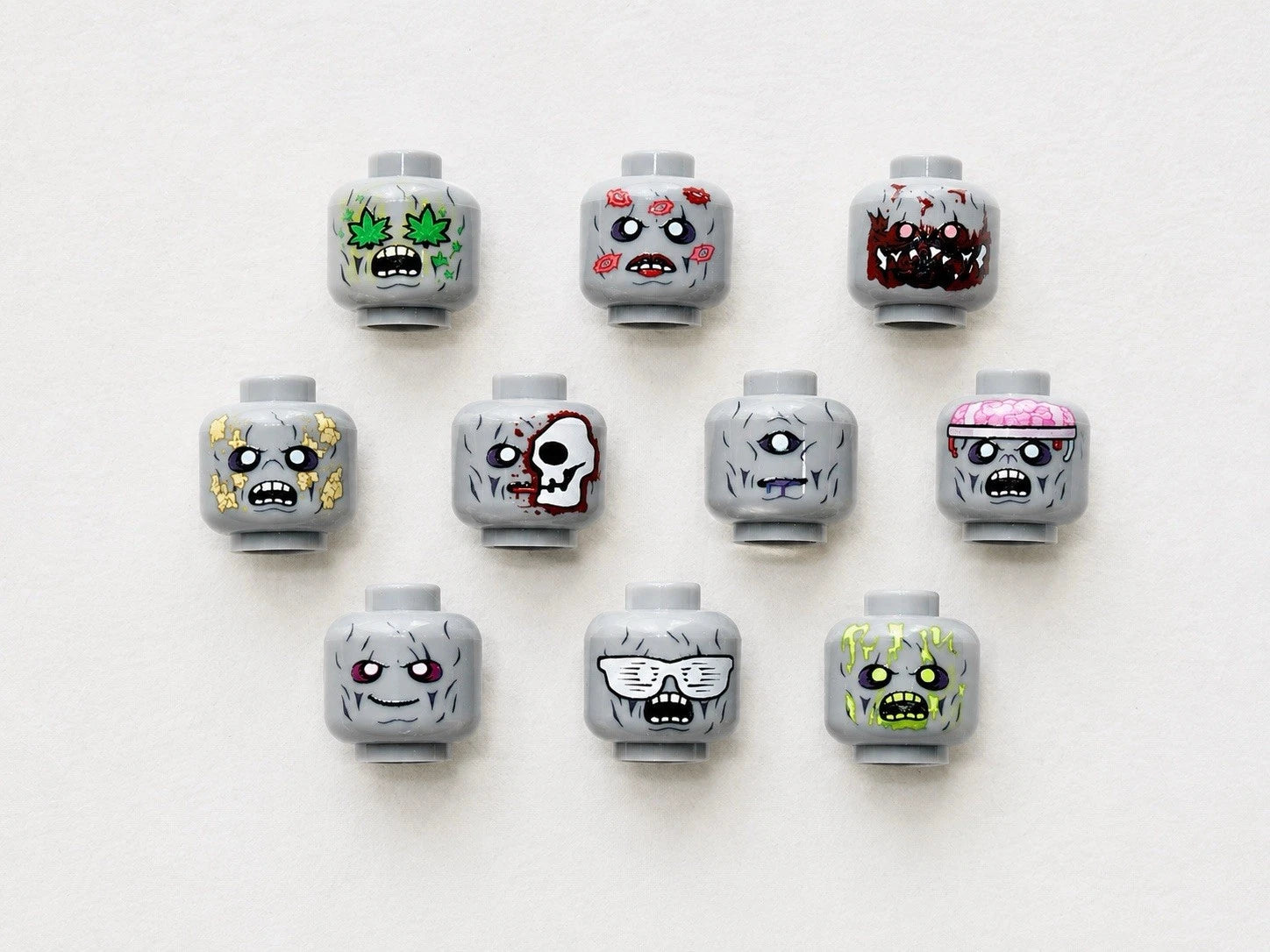 Lego Zombie Minifigure Head Parts -Printed On Real Lego minifig Apocalypse Lot7A
