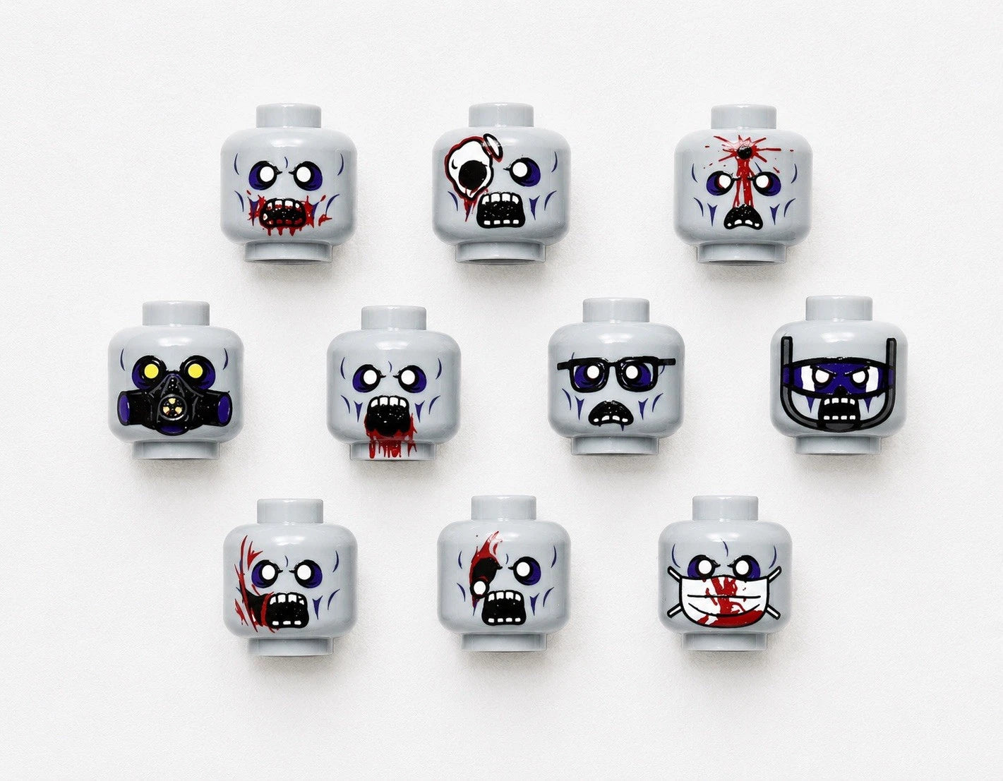 Zombie figure Heads x10 -Parts minifigure Apocalypse Lot4A